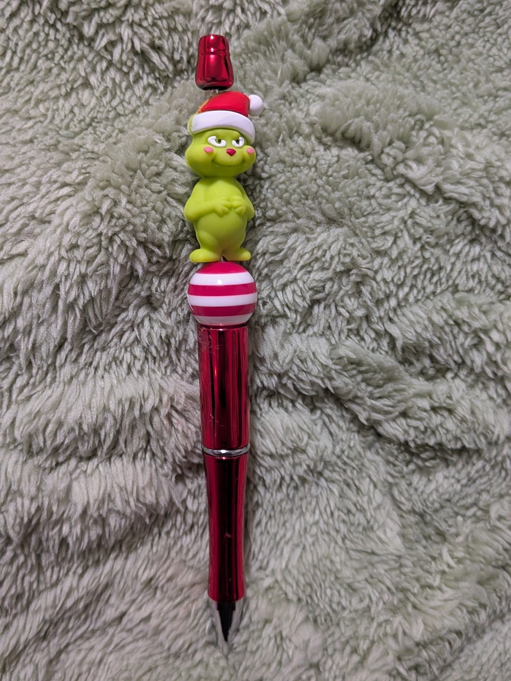 Festive Green Grinch Topper Pen with Red Metallic Body